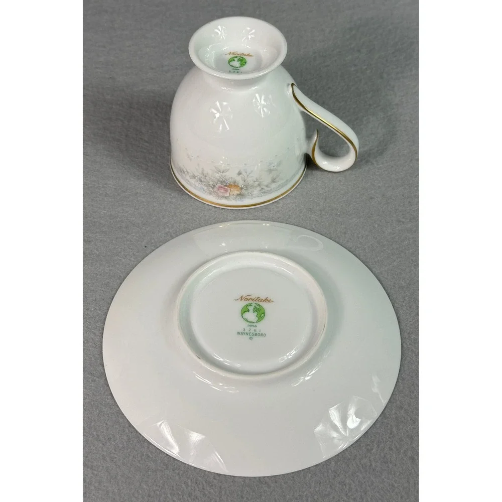 Lot of 5 Noritake Waynesboro # 3261 Footed Tea Cups & Saucers - Picture 4 of 4